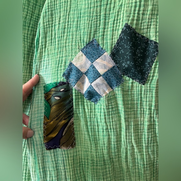 Upcycled Mesh Overalls w/ ruffled bottoms & patchwork. - Picture 4 of 6